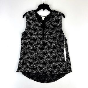 Caslon Black Gray Floral Print Tie Bust Sleeveless Tank Top Size S